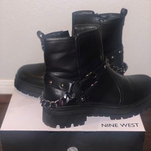 Black leather moto lug boot.